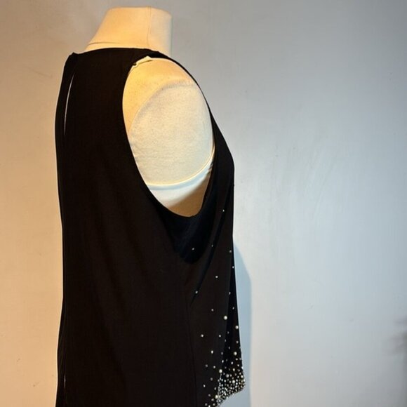 NWT CHAUS NY BLACK EMBELLISHED SILVER & PEARL BEADED SLEEVELESS BLOUSE TOP large - Picture 9 of 12